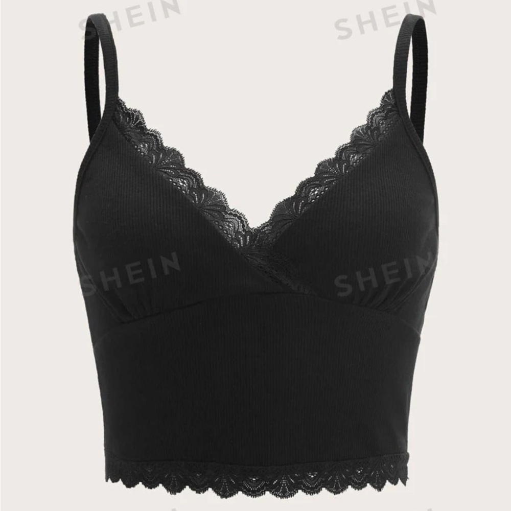 2XL 2X XXL Lace Black Crop lounge top SHEIN